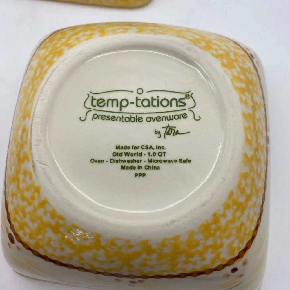 Temptations Old World Yellow square‎ serving bowls yellow 1.0 1.5qt set of two